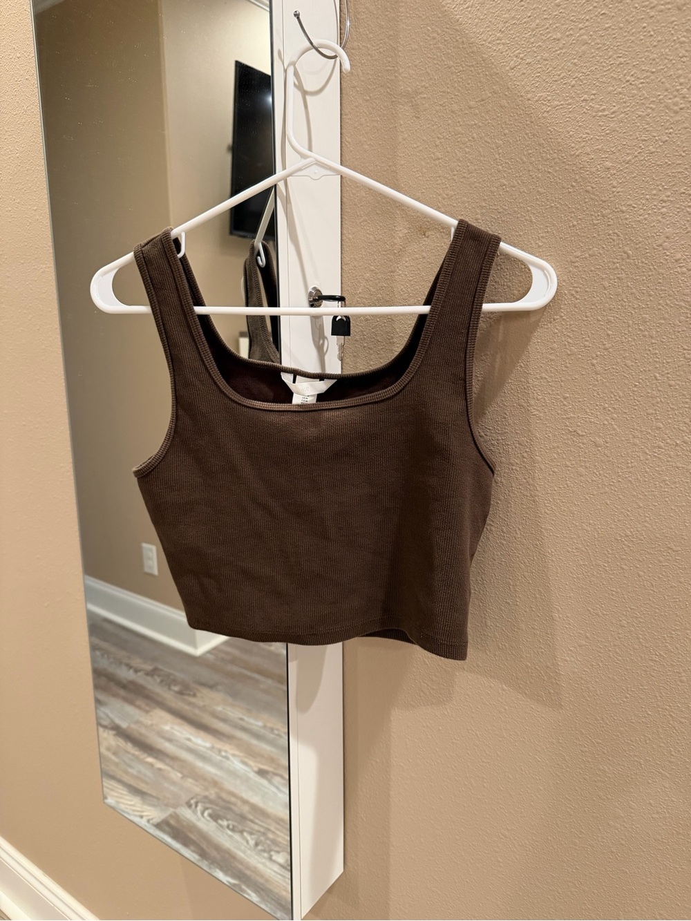 H&M Ribbed Square Neck Brown Crop Tank